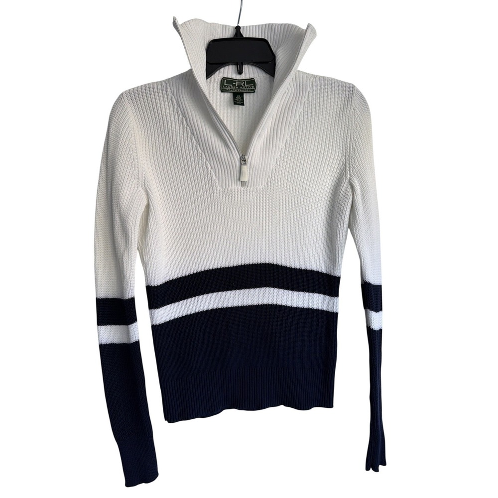 VTG/Y2K Lauren‎ Ralph Lauren Active Women's Quarter Zip Sweater White & Navy XS